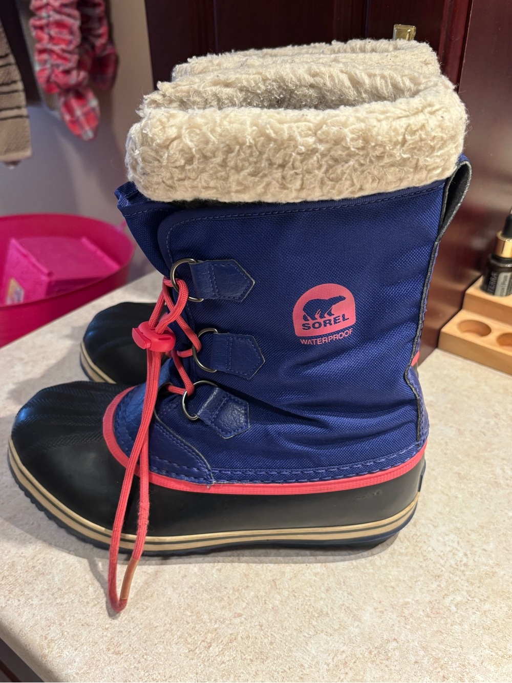Sorel Kids Blue Navy and Pink Waterproof Winter Snow Boots